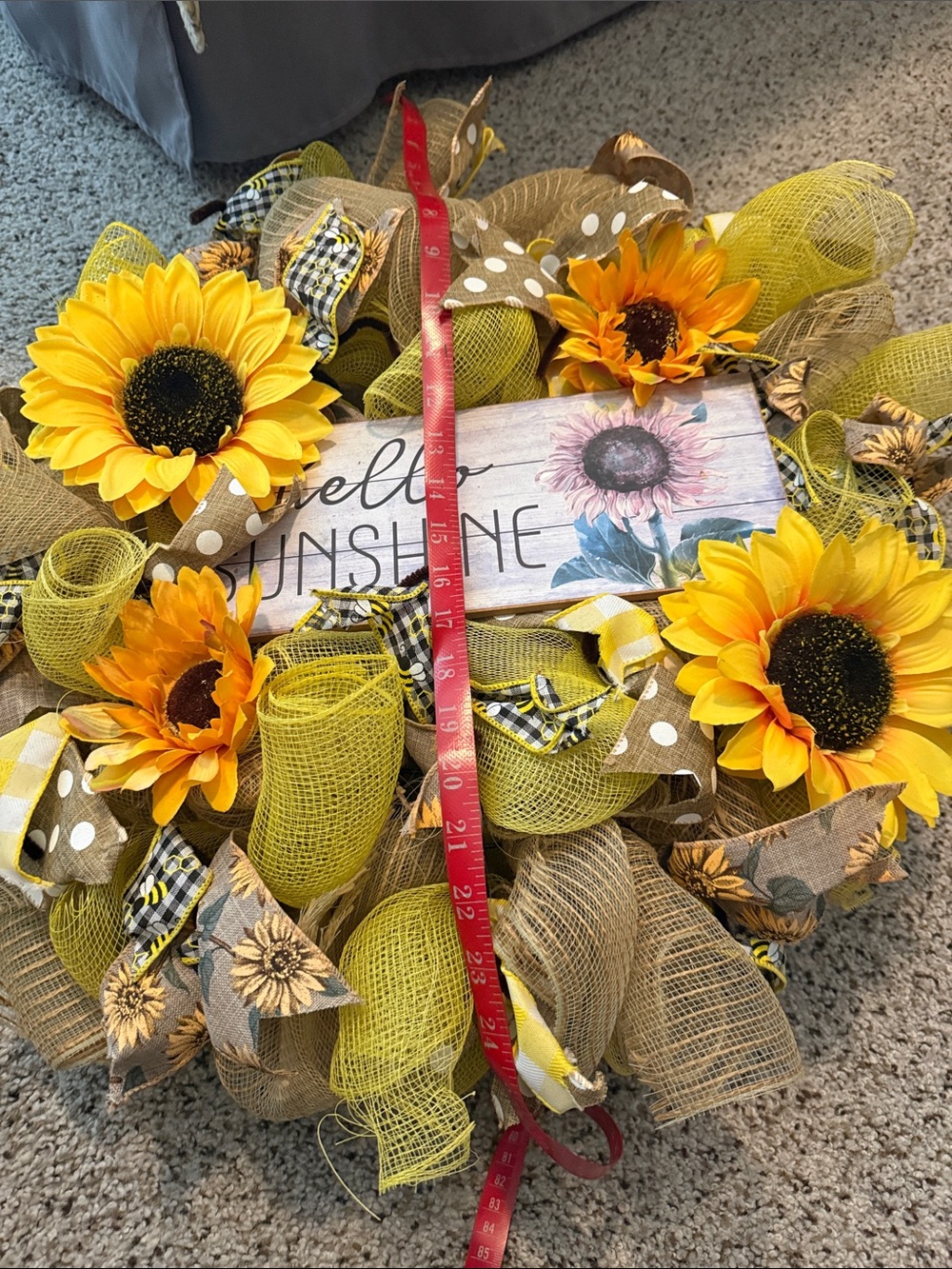 Bumble Bee Sunshine Wreath | Spring Summer Bee Door Decor | Sunflower - Picture 8 of 8
